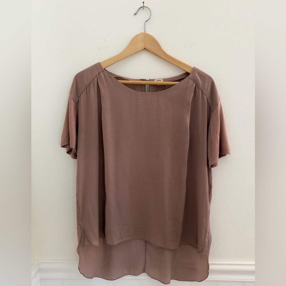 Aritzia Wilfred Dusty Mauve High-Low Short Sleeve Blouse - Medium